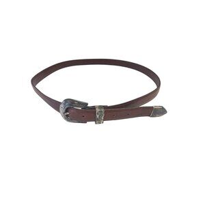 Brown Leather Belt With Silver Western Buckle Size 40 Onyx Brand Casual Or Forma